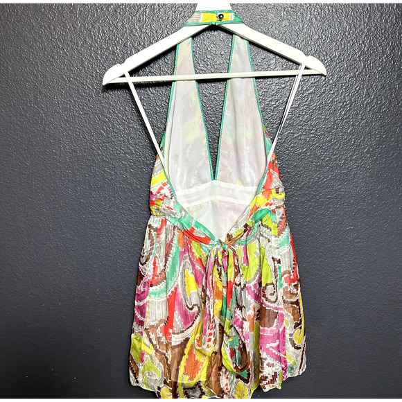 Milly Of New York Women's Multicolor Abstract Print Silk Halter Top Size 4 - Picture 4 of 10